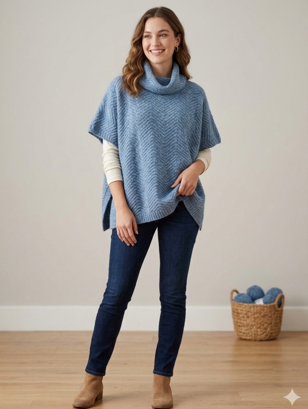 Mia & Tess, Cozy Blue Turtleneck Sweater Os
